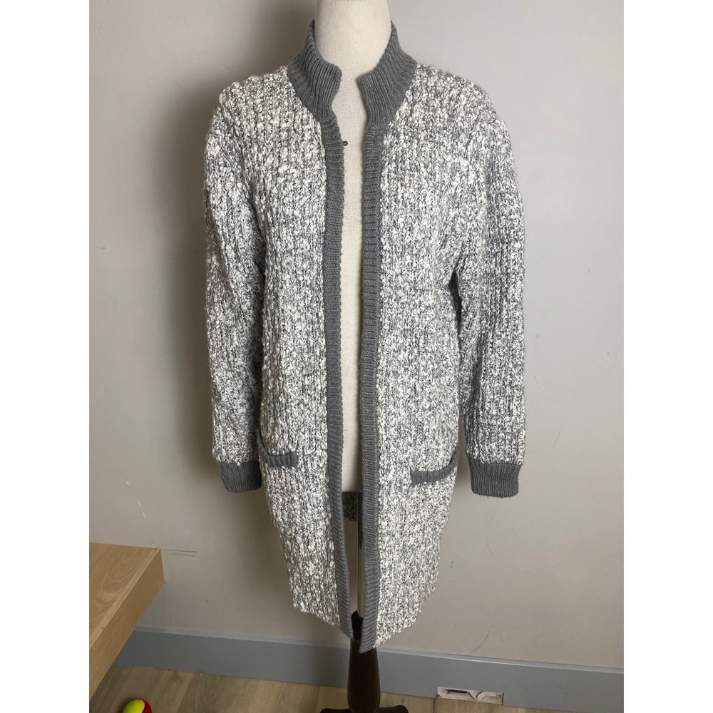 Vintage 70s Monto par le Chois Grey White Popcorn Knit Long Cardigan Sweater M